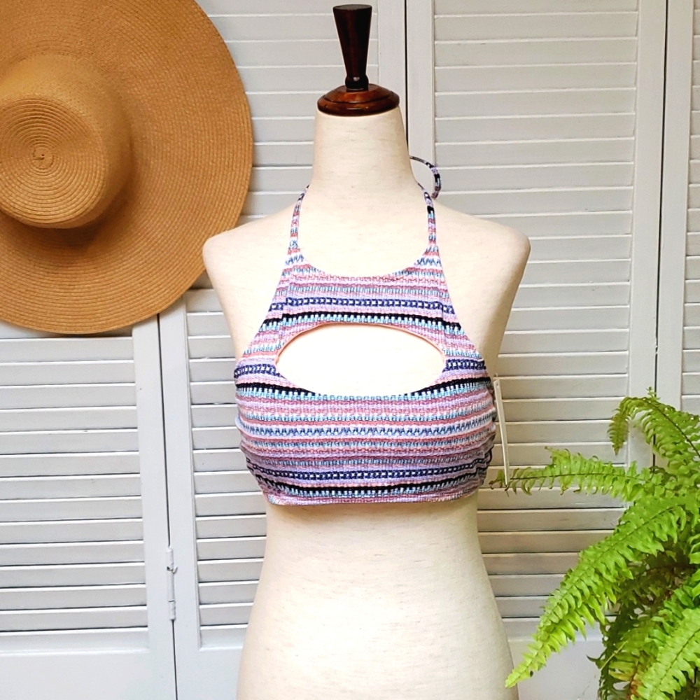 Nighty Five Degrees Striped Halter Bikini Top